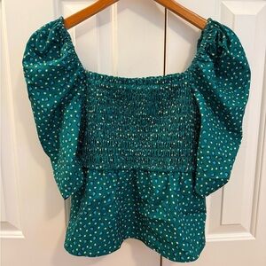 CROSBY by Mollie Burch Smocked Top with Puff Sleeves Size Small
